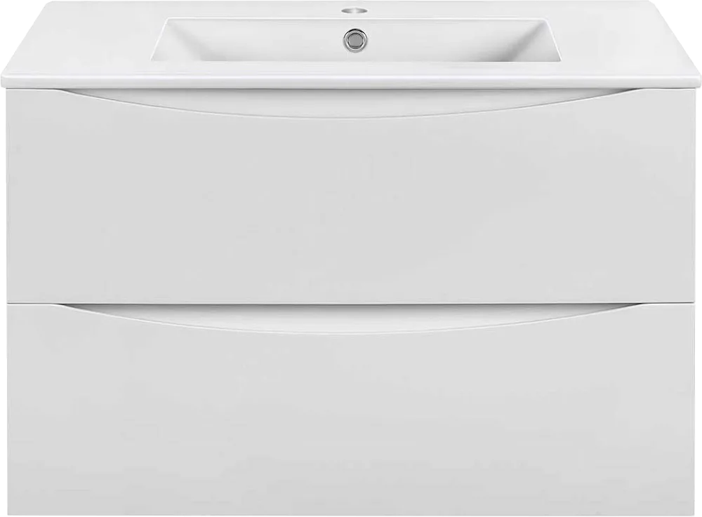 Тумба под раковину без столешницы Vincea Mia Slim 80, подвесная, 2 ящика, белая глянцевая Sancos — официальный сайт