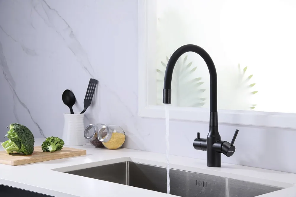 Смеситель для кухни Paulmark Salix Salix Sa213419-BLM матовый черный, с гибким изливом Sancos — официальный сайт
