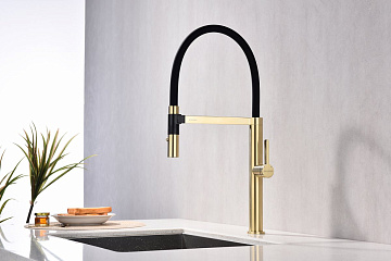 Смеситель для кухни Paulmark Leader Le214101-SBG с гибким изливом, светлое брашированное золото