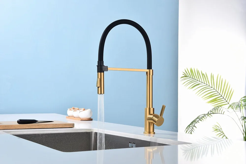 Смеситель для кухни Paulmark Halt Ha214021-BG брашированное золото, с гибким изливом Sancos — официальный сайт