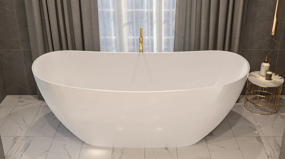 Ванна из искусственного камня WHITECROSS Onyx C 160x75 см, отдельностоящая, белая, овальная, с донны Sancos — официальный сайт