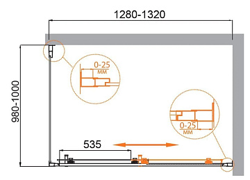 Душевой уголок Cezares Molveno AH 11 130+100 C Cr IV 130х100 см, профиль хром, стекло прозрачное