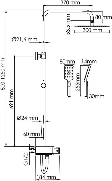 Душевая стойка Wasserkraft Aller A113.118.126.CH Thermo, с термостатом, хром