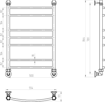 Полотенцесушитель водяной Двин L, 80x50 К1 1"-1/2" полированный хром