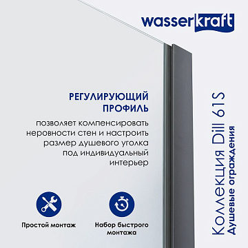 Душевая дверь в нишу Wasserkraft Dill 61S05 120 см, профиль матовый черный, стекло прозрачное