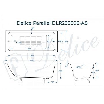 Чугунная ванна Delice Parallel 180х80 см, с антискользящим покрытием