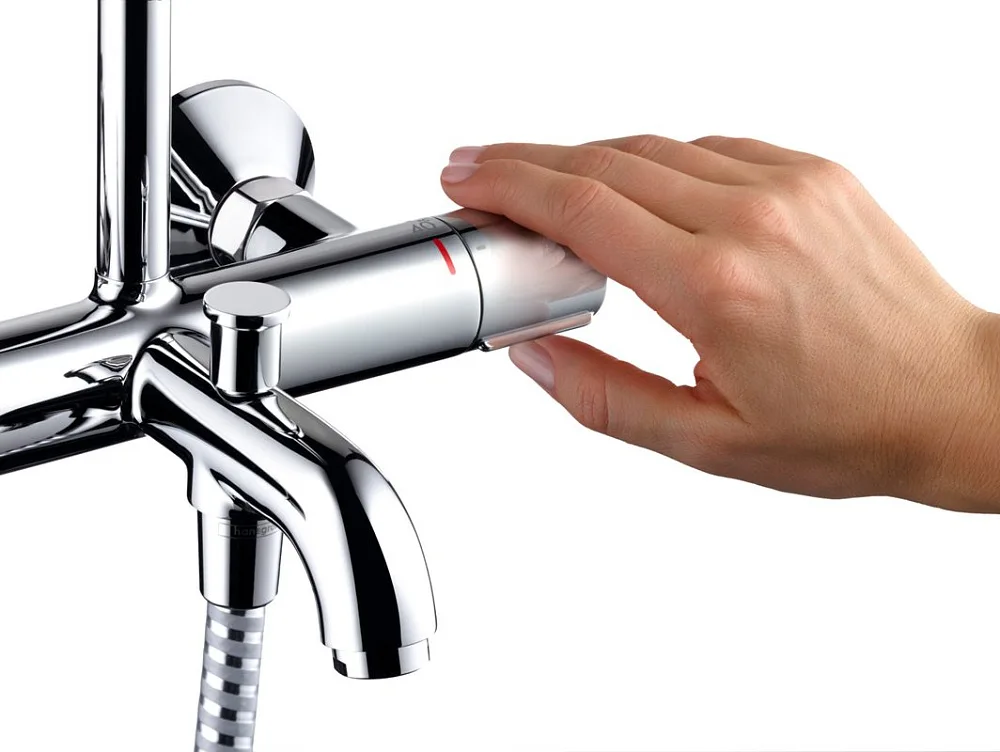 Душевая стойка Hansgrohe Vernis Shape 26284000 Showerpipe 230 1jet, с термостатом, хром Sancos — официальный сайт