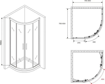 Душевой уголок Abber Schwarzer Diamant AG01080B 80x80, профиль черный, стекло прозрачное