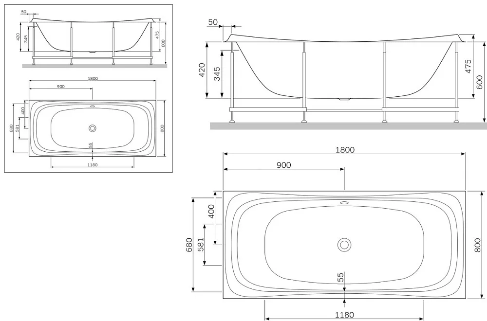 Акриловая ванна AM.PM Sensation W30A-180-080W-A без опоры 180x80 см, пристенная, белая Sancos — официальный сайт