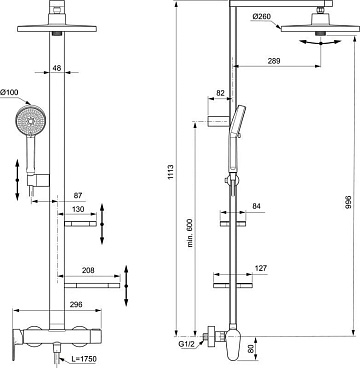 Душевая стойка Ideal Standard Alu+ BD584SI, silver