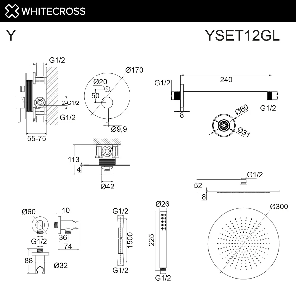 Душевой комплект WHITECROSS Y YSET12GL, С ВНУТРЕННЕЙ ЧАСТЬЮ, золото Sancos — официальный сайт
