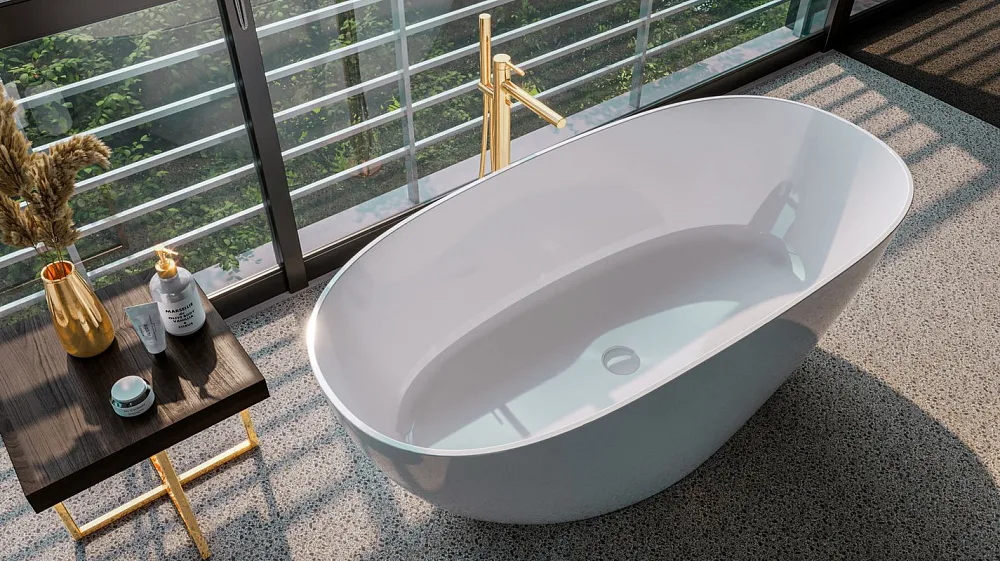 Ванна из искусственного камня WHITECROSS Onyx A 160x75 см, отдельностоящая, белая, овальная, с донны Sancos — официальный сайт