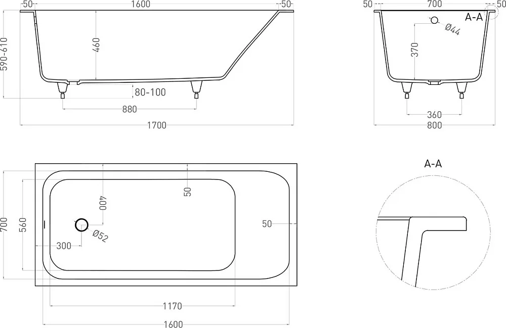 Ванна из искусственного камня Salini Orlanda S-Sense 170x80 см, встраиваемая, белая, на ножках Sancos — официальный сайт
