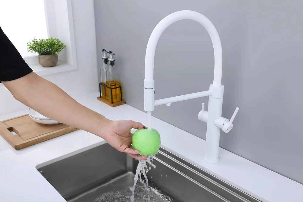 Смеситель для кухни Paulmark Nexus Ne213999-WH с гибким изливом, белый матовый Sancos — официальный сайт
