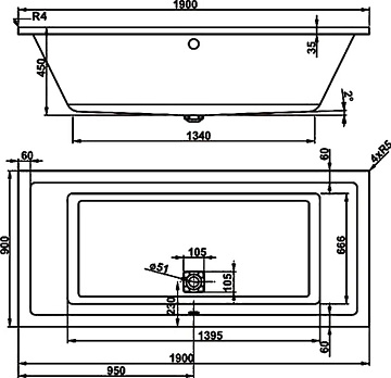 Акриловая ванна Vagnerplast Cavallo 190x90 см, VPBA190CAV2X-04