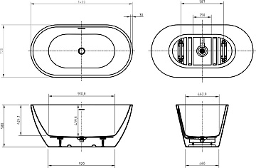Акриловая ванна BelBagno Uno 140x70 см, BB701-1400-720-K