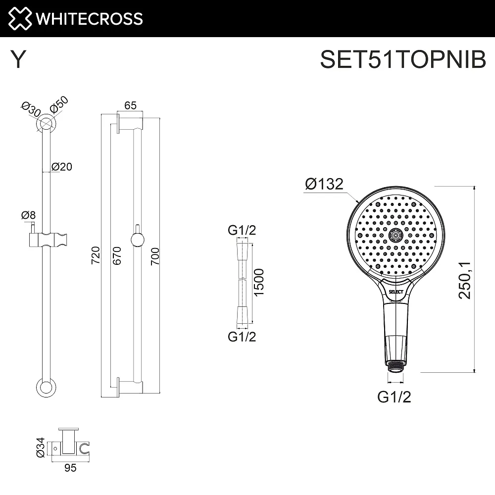 Душевой гарнитур WHITECROSS SET51TOPNIB, брашированный никель Sancos — официальный сайт
