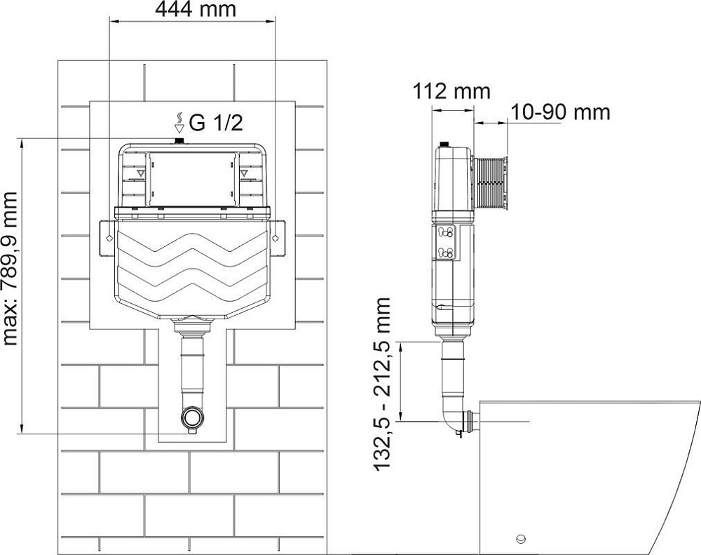 Смывной бачок скрытого монтажа Wasserkraft Aller 10TLT.031.ME.WH01, с кнопкой смыва белой, хром