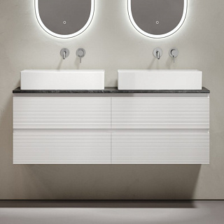 Тумба с раковиной Sancos Folk 140 bianco, столешница черный мрамор TT140A1, раковина CN6070