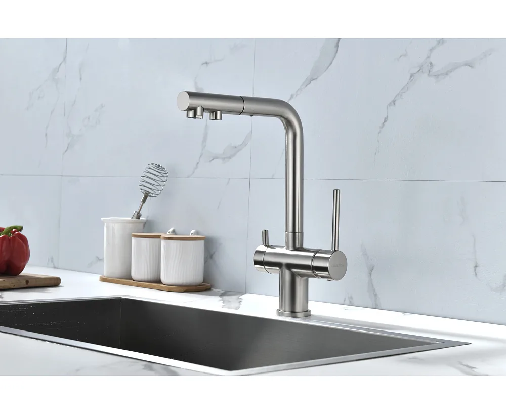 Смеситель для кухни Paulmark Serpentine Se213222-BS брашированная сталь Sancos — официальный сайт
