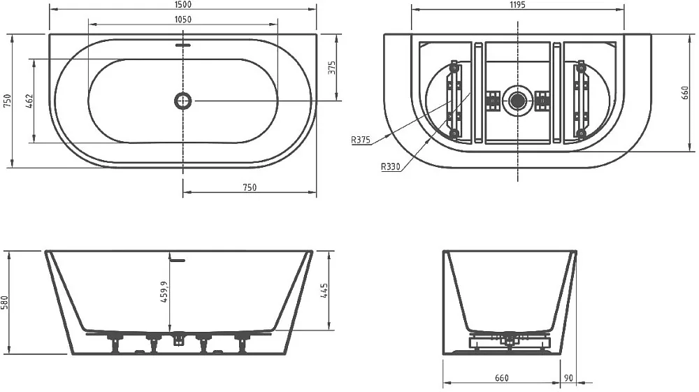 Акриловая ванна BelBagno BB710-1500-750 150x75 см, пристенная, белая, овальная, со сливом-переливом Sancos — официальный сайт