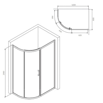 Душевой уголок AM.PM Like W83UG-302U120CG 120x80 профиль хром, стекло тонированное