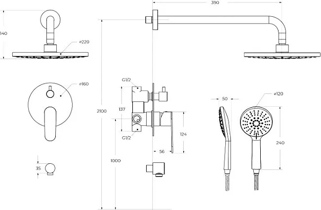 Душевой комплект Cezares Stylus STYLUS-DSET-01, С ВНУТРЕННЕЙ ЧАСТЬЮ, хром Sancos — Оригинал