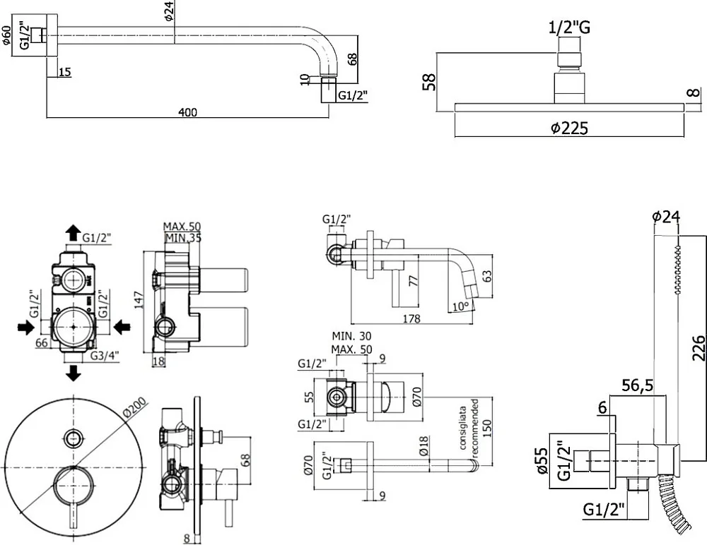 Комплект для ванной Paffoni Light KITLIG015CR006 С ВНУТРЕННЕЙ ЧАСТЬЮ, хром Sancos — официальный сайт