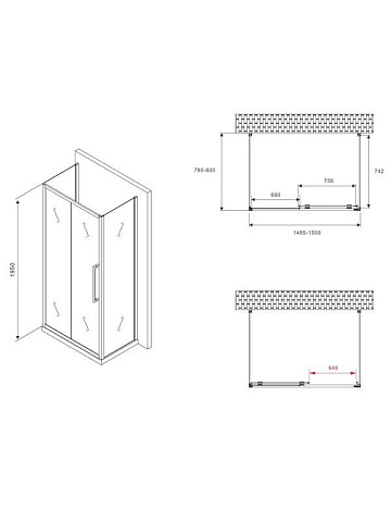 Душевой уголок Abber Schwarzer Diamant AG30150BMH-S80BM-S80BM 150х80 см, профиль матовый черный, сте