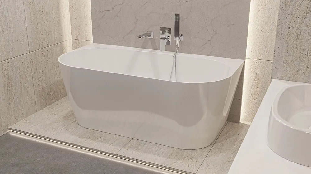 Ванна из искусственного камня WHITECROSS Pearl B 155x80 см, пристенная, белая, овальная, с донным кл Sancos — официальный сайт