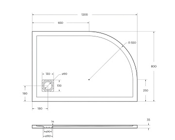 Поддон для душа BelBagno Uno TRAY-MR-UNO-RH-120/80-550-35-W-R-BO 120х80, белый, с сифоном
