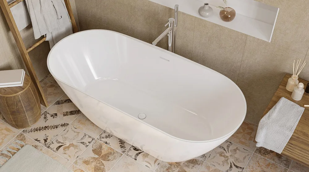 Ванна из искусственного камня WHITECROSS Coral X 170x75 см, отдельностоящая, белая, овальная, с донн Sancos — официальный сайт