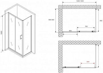 Душевой уголок Abber Schwarzer Diamant AG30150B5-S90B5 150x90, профиль черный, стекло прозрачное
