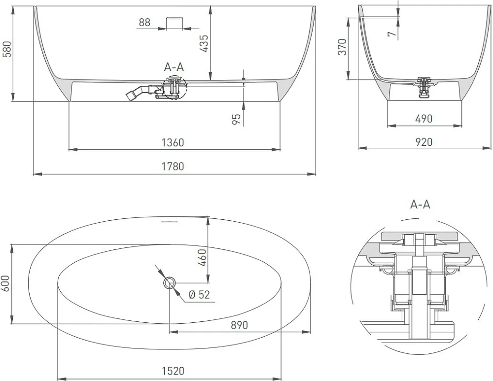 Ванна из искусственного камня Salini Alda S-Sense 180x90 см, отдельностоящая, белая, овальная, со сл Sancos — официальный сайт
