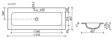 Мебельная раковина Ceramicanova Grace прямоугольная черная матовая 121 см CN7017MB