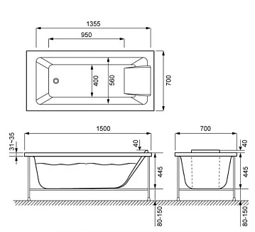 Акриловая ванна Jacob Delafon Sofa 150x70 см, E6D300RU-00