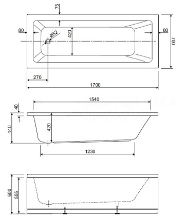 Акриловая ванна Cezares Plane Solo Mini 170x70 см, PLANE SOLO MINI-170-70-42-W37
