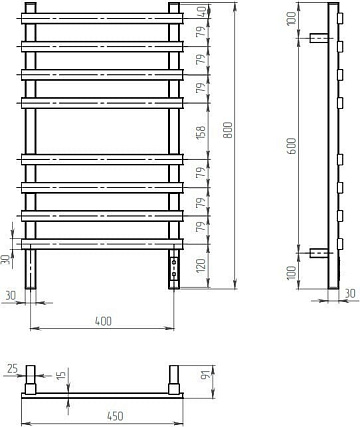 Полотенцесушитель электрический Двин N plaza neo 80/40 чёрный матовый