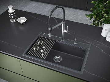 Мойка кухонная Paulmark Stepia + Step PM117551-DG+R375-BS графит