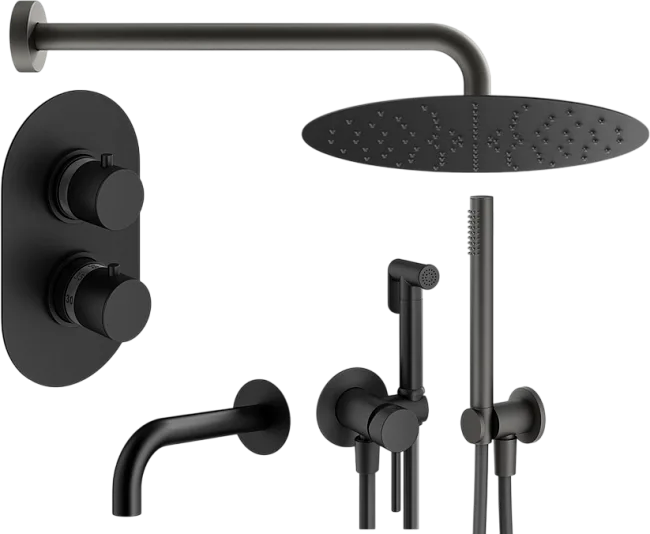 Комплект для ванной Plumberia Selection Ixo KITZXOT19NO60 С ВНУТРЕННЕЙ ЧАСТЬЮ, матовый черный Sancos — Оригинал
