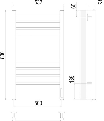 Полотенцесушитель электрический Terminus Аврора П8 500x800, черный муар