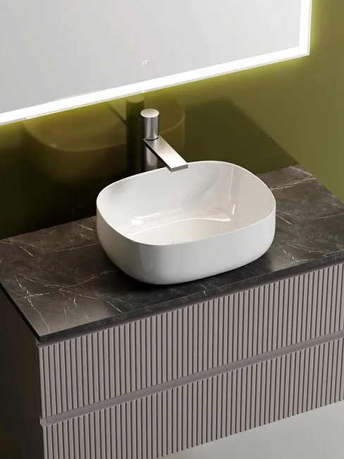 Тумба с раковиной Sancos Snob T 100 см, doha soft, столешница черный мрамор, раковина CN6018 Sancos — Оригинал