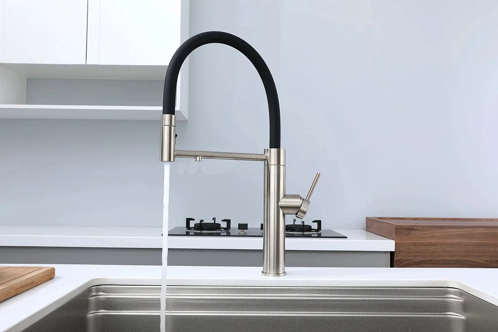 Смеситель для кухни Paulmark Ganymede Ga213199-BS с гибким изливом, брашированная сталь Sancos — официальный сайт