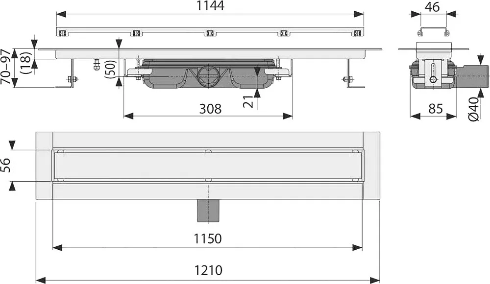 Душевой трап (лоток) AlcaPlast APZ115-1150 с решеткой под плитку Sancos — официальный сайт