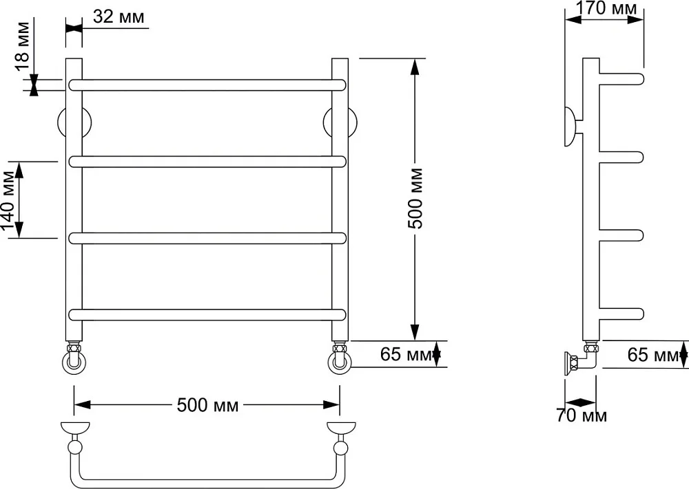 Полотенцесушитель водяной Secado Мерида 1 50x50, бронза Sancos — официальный сайт