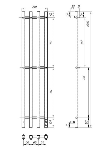 Полотенцесушитель электрический APEXTERMO Сириус SR10113GF 110x20 см, подключение справа, скрытое по