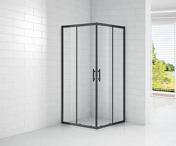 Душевой уголок Cezares Eco O-A-2 100x100, профиль матовый черный, стекло прозрачное