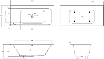 Ванна из искусственного камня Cezares Slider Solid Surface 170x80 см, встраиваемая, матовая белая, с