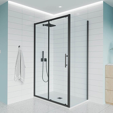 Душевой уголок Veconi Evo 100SP B 160х110 см, профиль матовый черный, стекло прозрачное