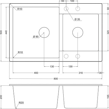 Мойка кухонная Emar Quartz EMQ-2800.Q Оникс